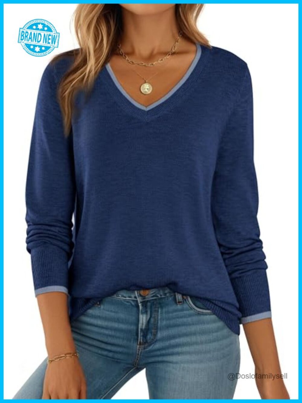 Womens V-Neck Long Sleeve Ribbed Knit Wool Blend Pullover Sweater Top